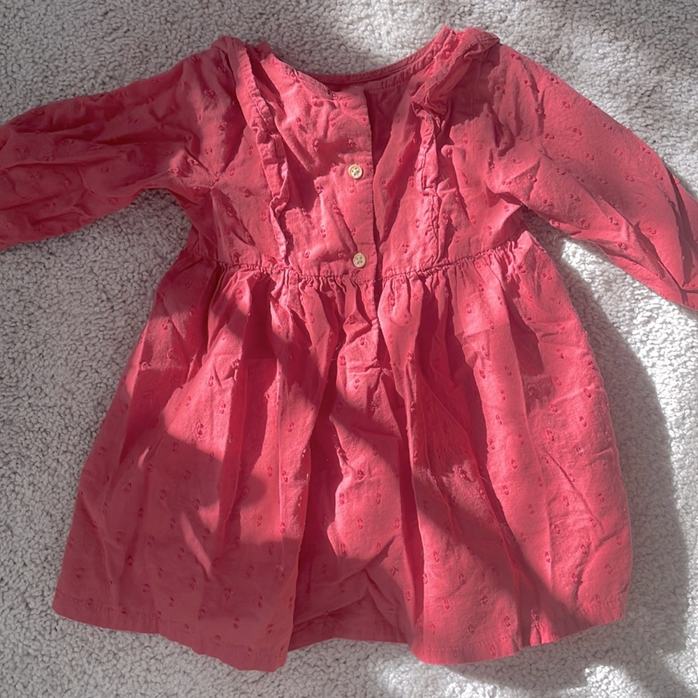 H&M baby girl long sleeve dress 4-6 months. Color is a red/pink/coral color.